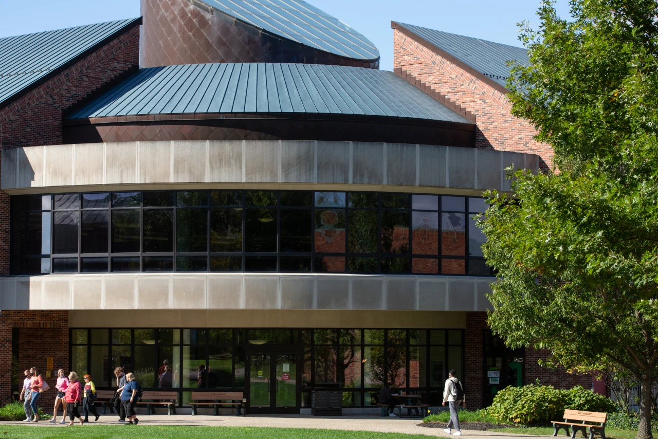 Round campus building with dramatic architecture on the IU Southeast campus